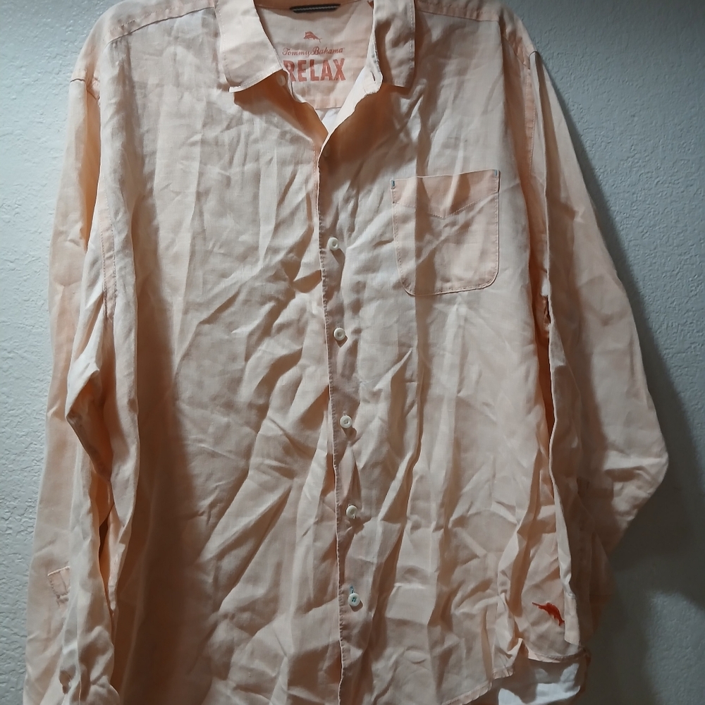 Tommy Bahama shirt Linen size XXL Peach Long-Sleeve Button-Down Shirt